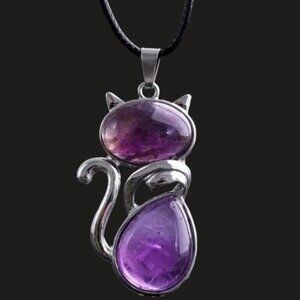 Amethyst Natural Stone Cute Cat Pendant Necklace